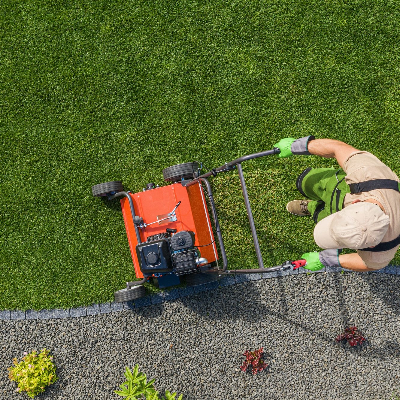 Backyard Garden Lawn Aeration Job Aerial View